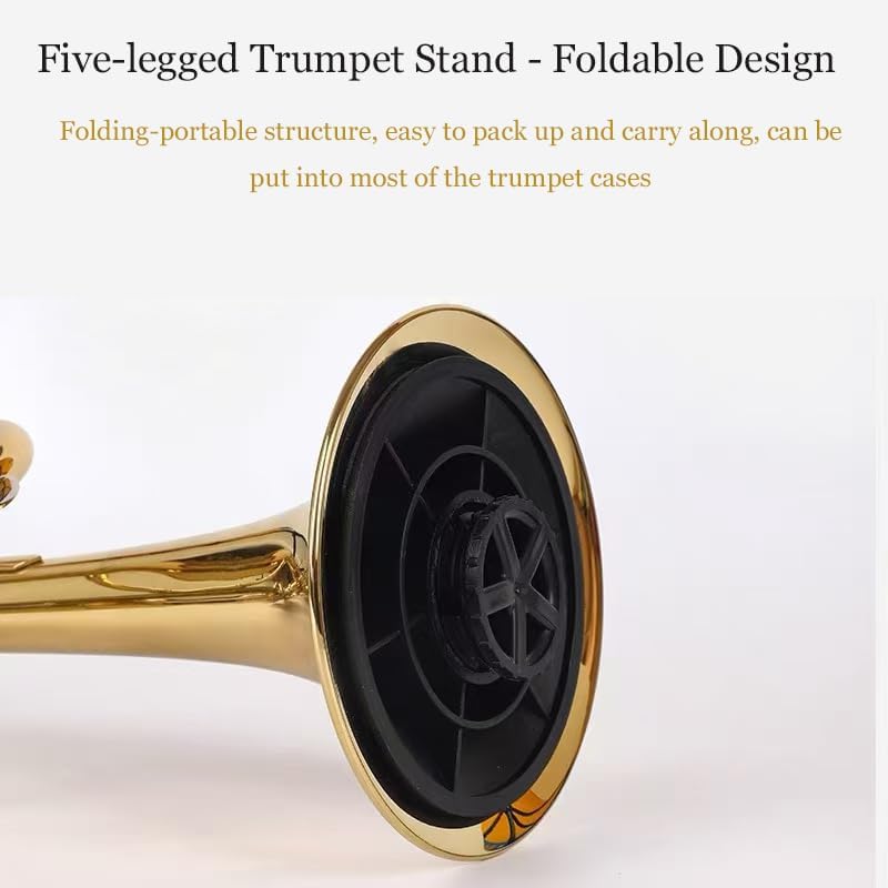 MOONBACK Trumpet Stand and Trumpet Care Kit Mouthpiece, Valve, Snake Brush Kit, Portable Trumpet Stand Holder Foldable Detachable Stable Metal 5 Legs Stand, Valve Brush Flexible Brush - Image 5